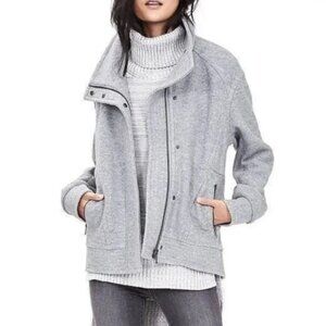 Banana Republic Grey Wool Blend Cocoon Moto Jacket with  funnel neck collar, Siz